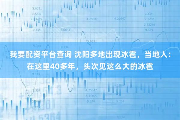 我要配资平台查询 沈阳多地出现冰雹，当地人：在这里40多年，头次见这么大的冰雹